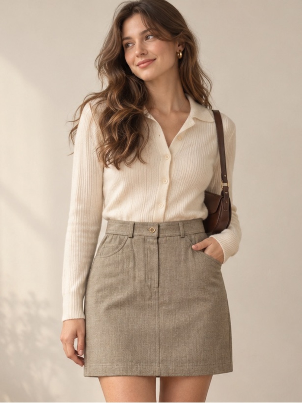Vintage Escada Margaretha Ley Virgin Wool Pencil Skirt 36 Beige Germany